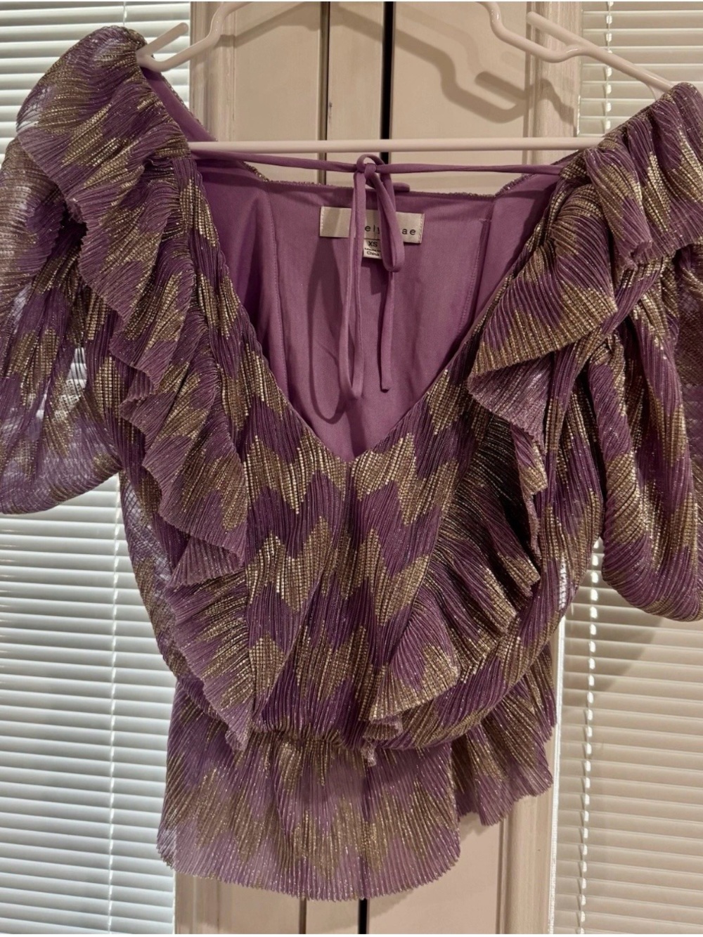 NWT Bella Bella Boutique Adelyn Rae Lurex Top XS Purple & Gold Chevron Print/LSU